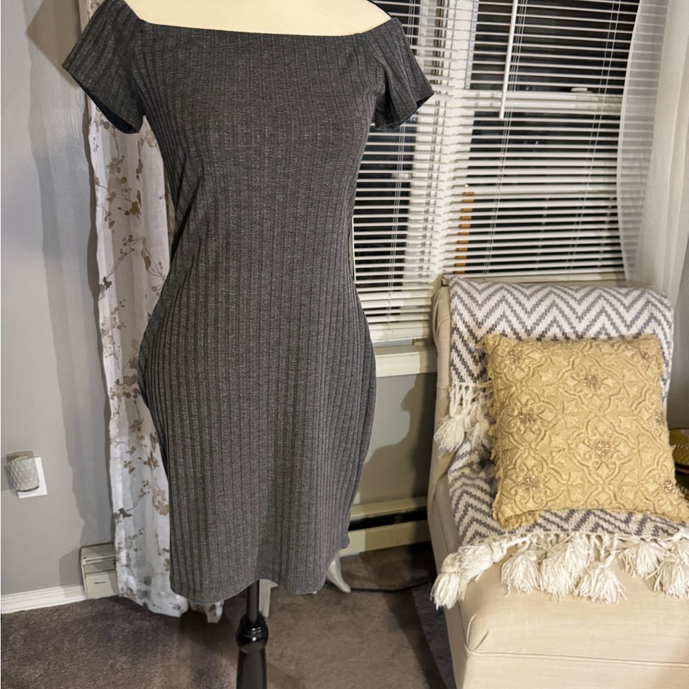 Elegant Gray Off-Shoulder Dress